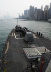 Sailors heave a line aboard the Arleigh Burke-class guided-missile destroyer USS Sterett (DDG 104) as part of a scheduled port visit. Sterett is in Hong Kong to experience the city’s rich culture and history as the guided-missile destroyer continues its deployment with the Wasp Expeditionary Strike Group as a multi-mission asset in the Indo-Pacific region.