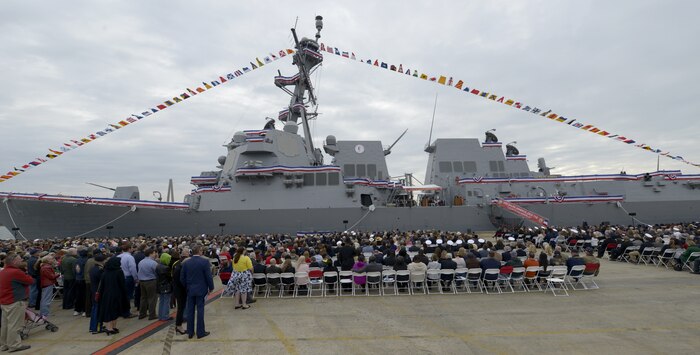 Approximately 6,000 people from across the country gathered to watch the commissioning of the USS Ralph Johnson (DDG-114), March 24, 2018, in the Port of Charleston, S.C.