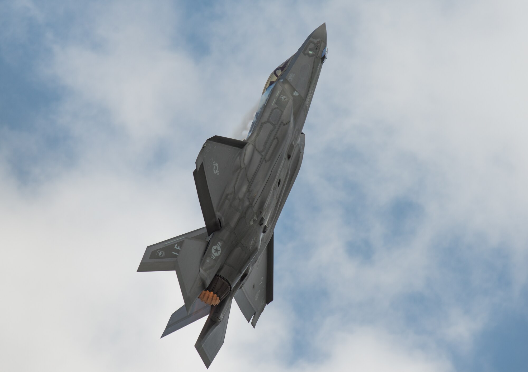 Capt. Andrew “Dojo” Olson performs aerial maneuvers flying the F-35A Lightning II during the Wings Over South Texas air show at Naval Air Station Kingsville, Texas, March 24, 2018. The F-35 is the world’s most technologically advanced fifth-generation fighter aircraft. (U.S. Air Force photo by Airman 1st Class Alexander Cook)