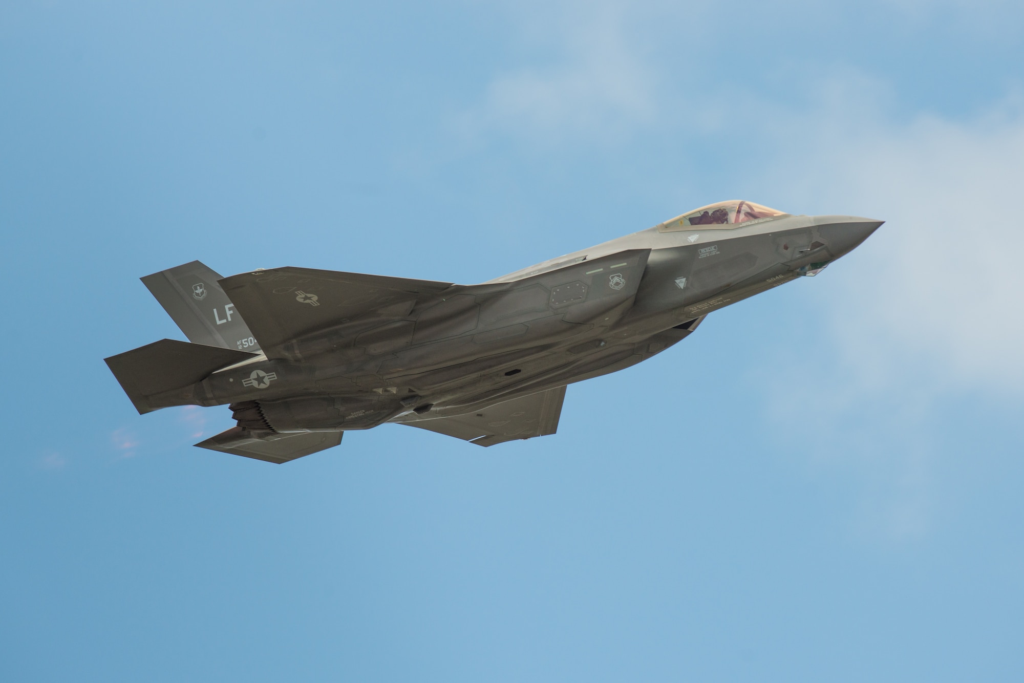 Capt. Andrew “Dojo” Olson performs aerial maneuvers flying the F-35A Lightning II during the Wings Over South Texas air show at Naval Air Station Kingsville, Texas, March 24, 2018. The F-35 is the world’s most technologically advanced fifth-generation fighter aircraft. (U.S. Air Force photo by Airman 1st Class Alexander Cook)