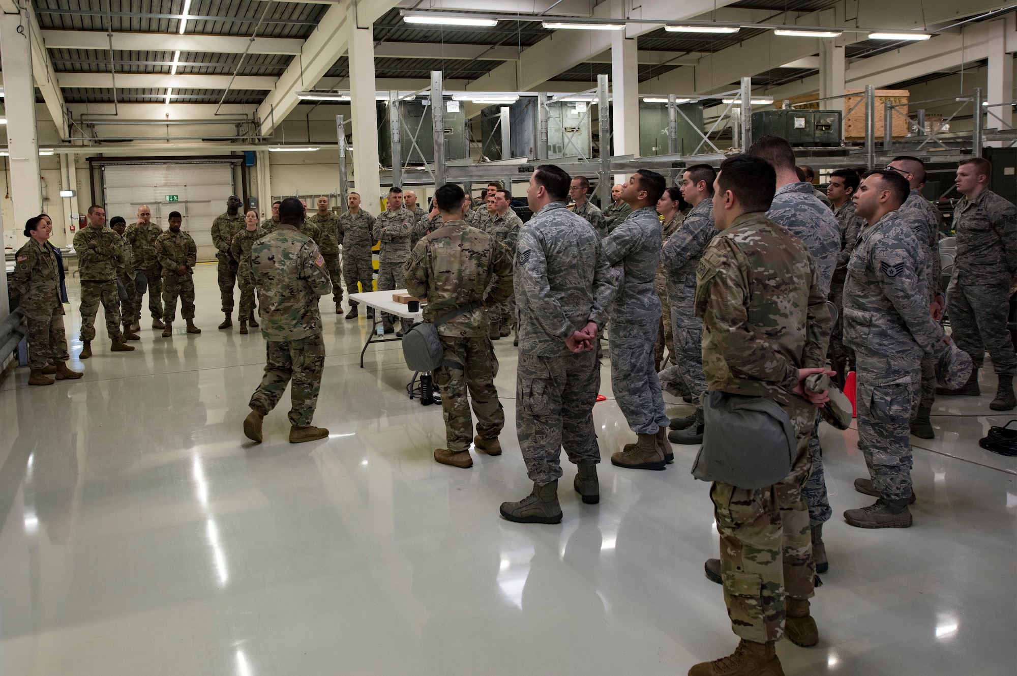 U.S. Army Col. U.L. Armstrong Jr., 773rd Civil Support Team commander, briefs the 786th Civil Engineer Squadron and 773rd Civil Support Team on the chemical, biological, radiological, and nuclear equipment demonstration on Ramstein Air Base, Germany, March 12, 2018. The purpose of the demonstration was to display equipment and procedures used during a CBRN incident response.