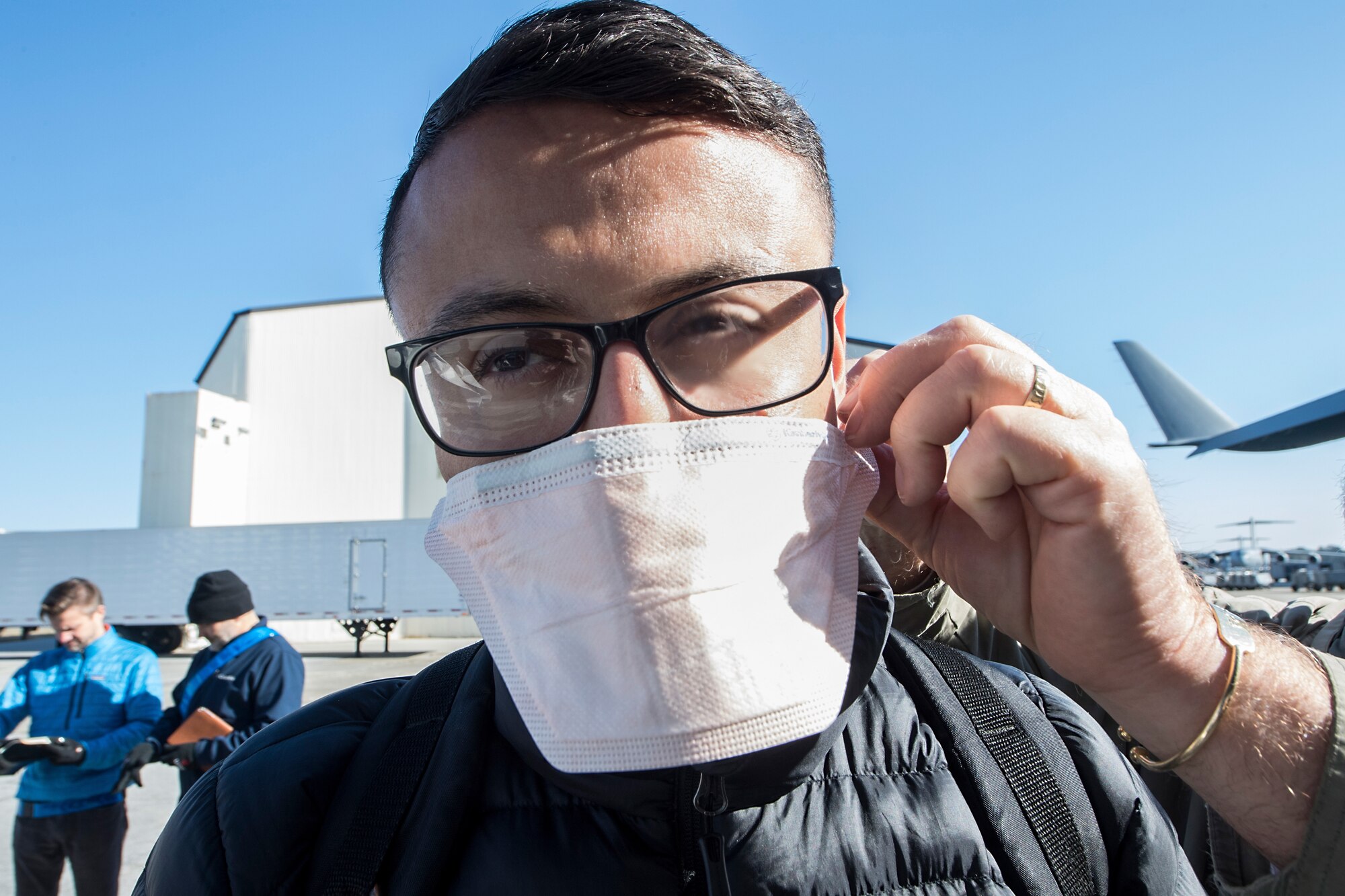 2nd Lt. Carlos Hogan, 437th Operations Support Squadron Intelligence officer, is prepped as a volunteer patient during a transportable isolation system training and research event at Joint Base Charleston, S.C., March 14, 2018.