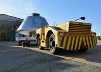 The NASA Orion crew module arrives at Joint Base Langley-Eustis, Virginia, Jan. 26, 2018.