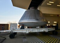 The NASA Orion crew module arrives at Joint Base Langley-Eustis, Virginia, Jan. 26, 2018.