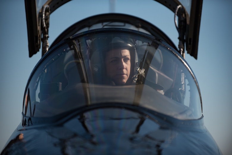 U.S Air Force Lt. Col. Cheryl Buehn, 71st Fighter Training Squadron T-38A Talon instructor pilot, prepares for takeoff at Joint Base Langley-Eustis, Virginia, March 13, 2018.