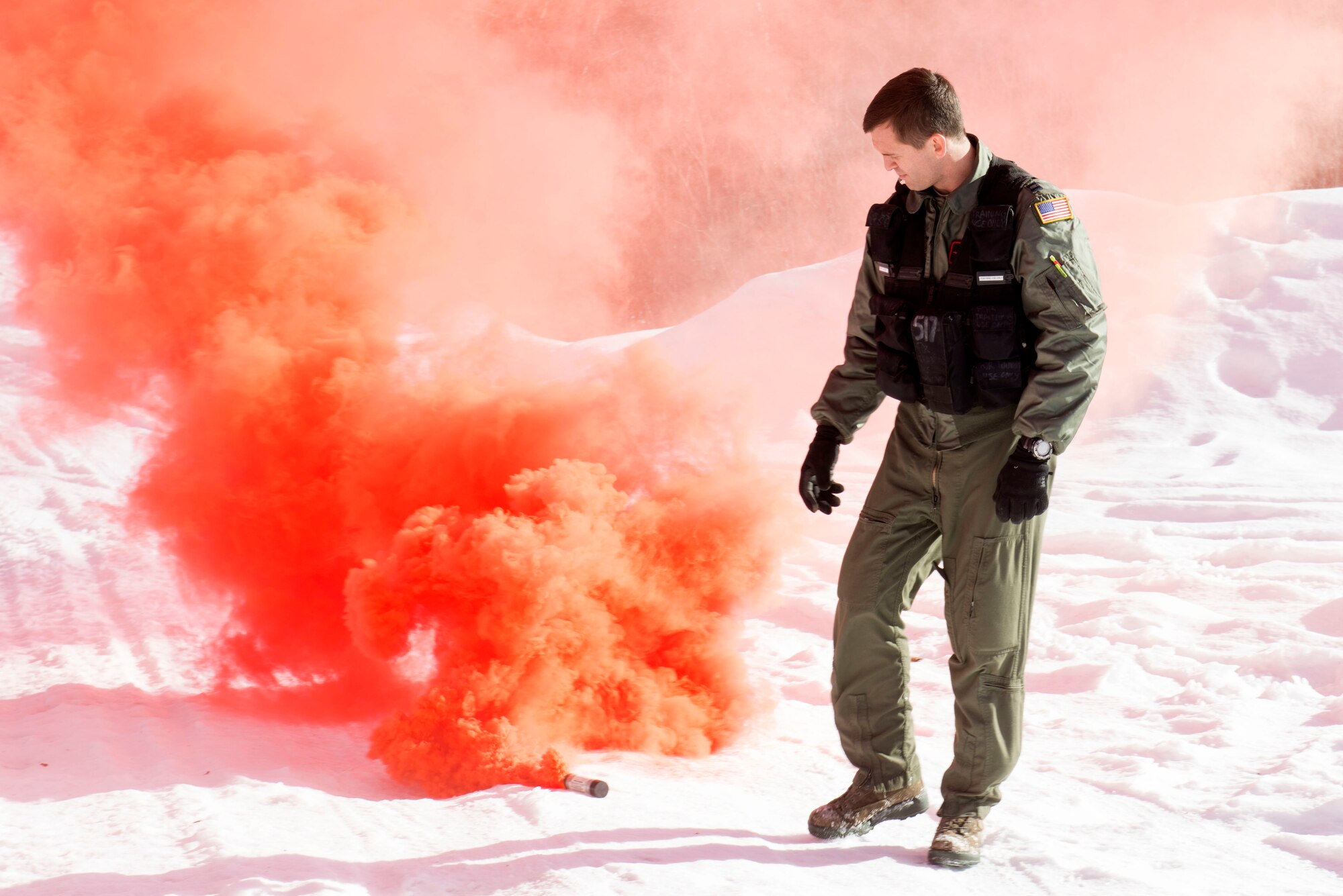 Aircrew members participate in a combat-survival refresher course at Joint Base Elmendorf-Richardson, Alaska, March 22, 2018. The course consisted of hands-on learning with survival equipment, land navigation, evasion and escape tactics, recovery procedures and communication. Equipment included flares, compasses and radios.