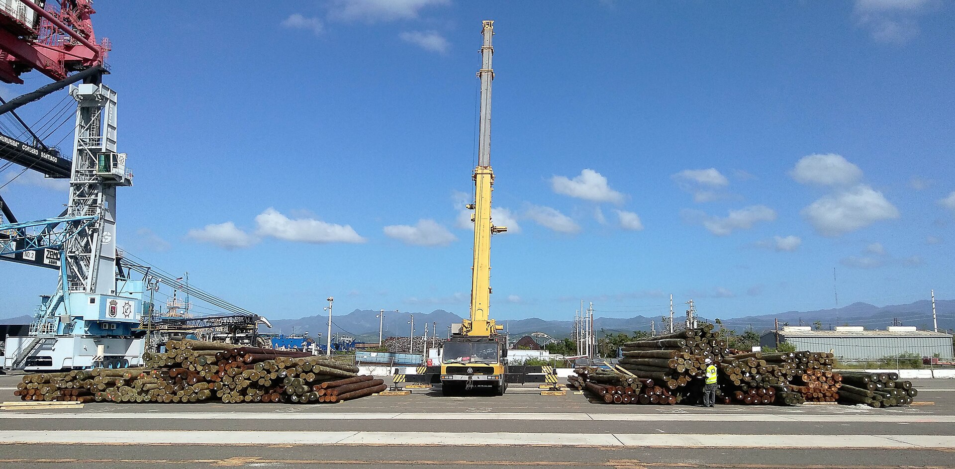 Shown is a part of the U.S. Army Corps of Engineers Task Force power project. LOGCAP provided logistics support to the downloading of ships at the Port of Ponce in Puerto Rico. This sea port served as a debarkation point for receipt, inventory and issue of electrical materials used in the reconstruction of the electrical grid.