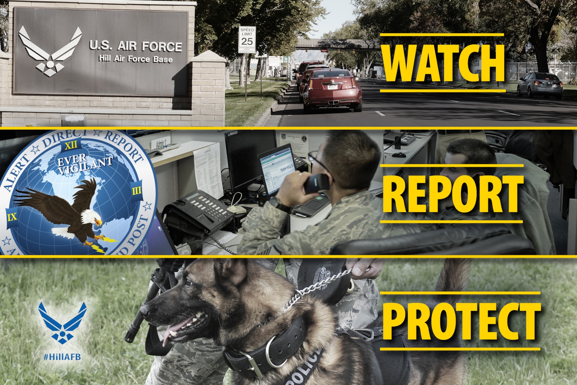 The Air Force is asking for everyone’s help in keeping Hill Air Force Base safe and secure. A program called "Eagle Eyes" enlists the eyes of ears of Air Force members and citizens to recognize and report suspicious activity. The Hill AFB “Eagle Eyes” number is 801-777-3056. (U.S. Air Force graphic by David Perry)