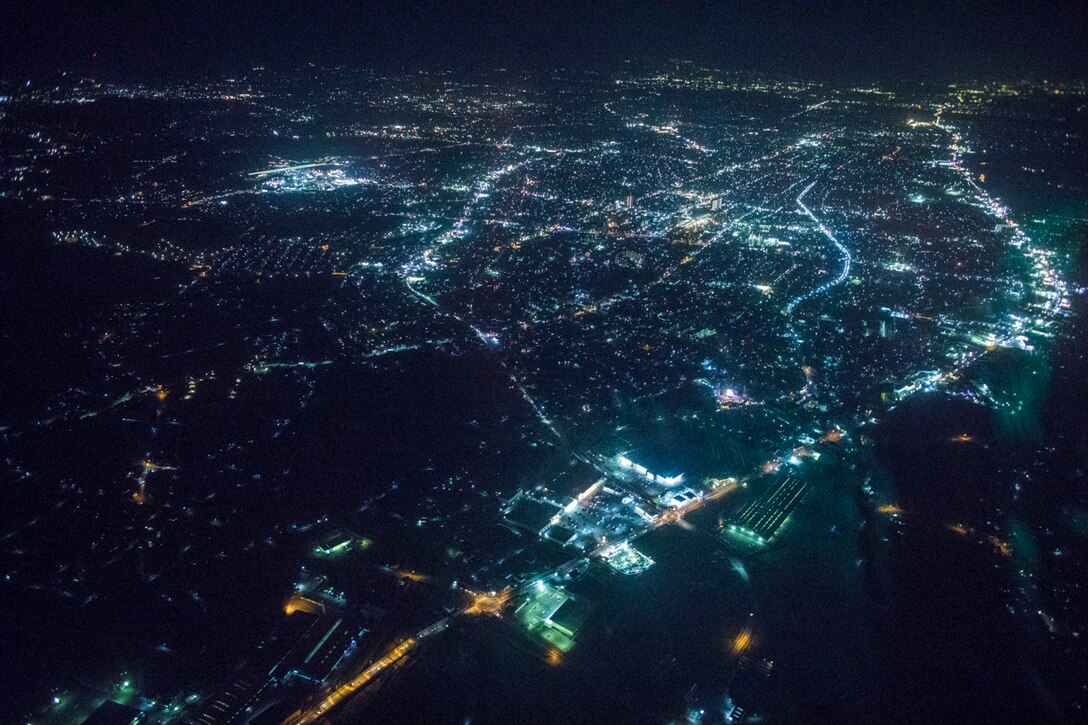 An aerial view of the Kanto Plain, Japan from a C-130J Super Hercules assigned to the 36th Airlift Squadron, March 26, 2018, during a training mission.