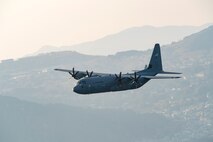 A U.S. Air Force C-130J Super Hercules assigned to the 36th Airlift Squadron flies during a training mission over Izu Peninsula