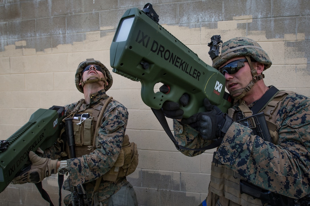 A Marine tests a drone.