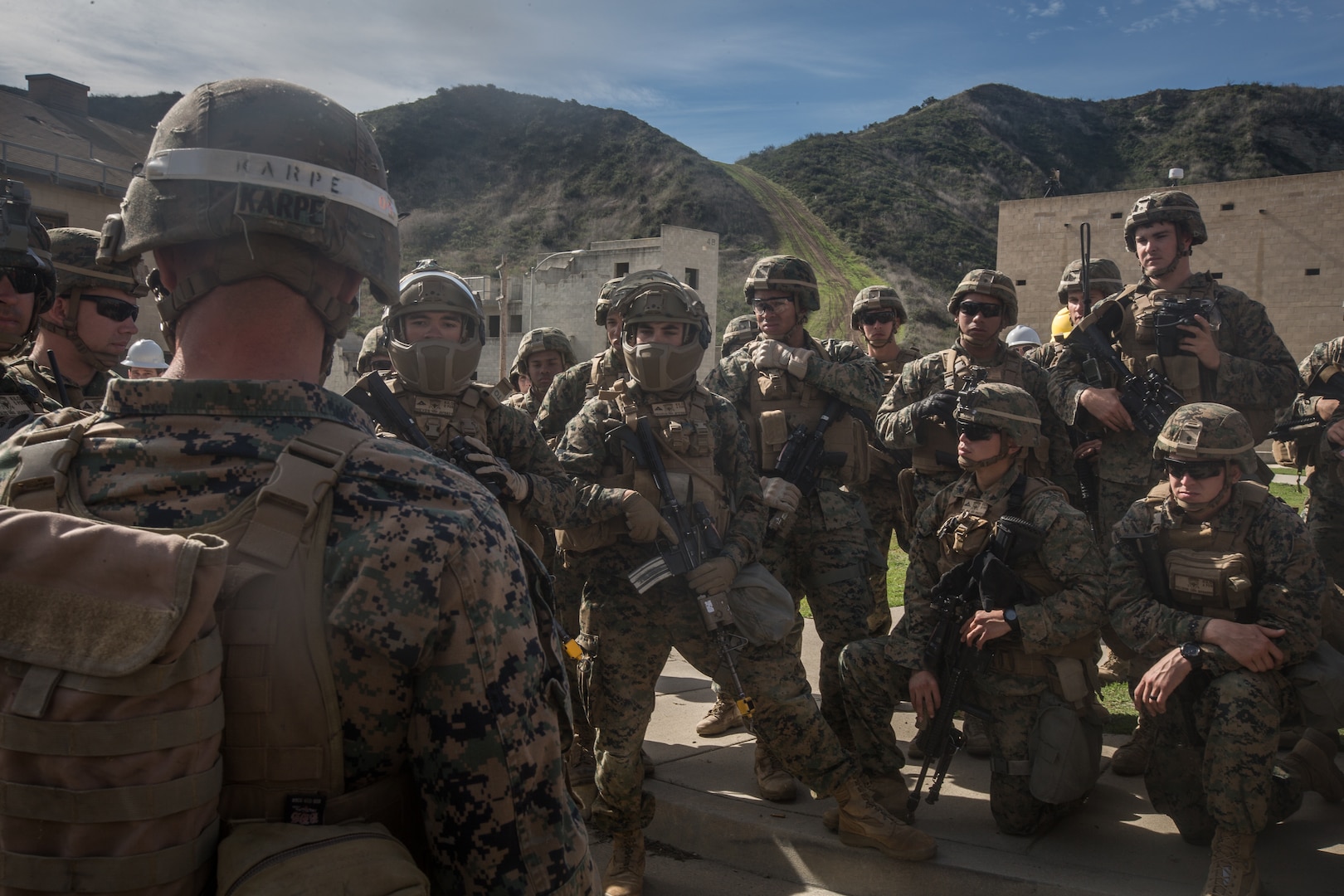 U.S. Marines with 3rd Battalion, 4th Marine Regiment, 1st Marine Division test Step In Visor and Low Profile Mandible during Urban Advanced Naval Technology Exercise 2018 (ANTX-18) at Marine Corps Base Camp Pendleton, California, March 21, 2018. The Marines have been provided the opportunity to assess the operational utility of emerging technologies and engineering innovations that improve the Marine’s survivability, lethality and connectivity in complex urban environments. (U.S. Marine Corps photo by Lance Cpl. Rhita Daniel)