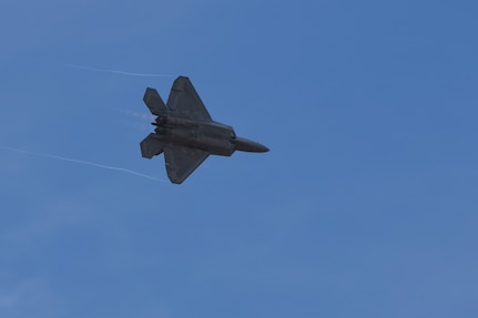 The U.S. Air Force Air Combat Command F-22 Raptor Demonstration Team performs aerial feats for event-goers in Yuma, Az., and Lancaster, Calif., March 18 and March 24-25, 2018.