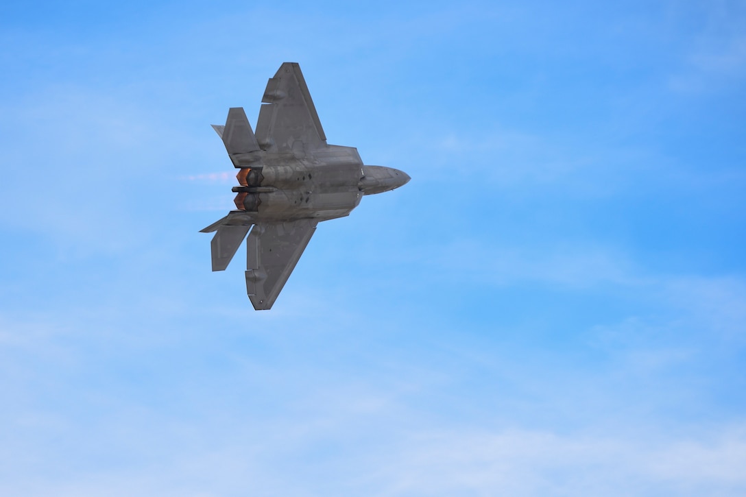The U.S. Air Force Air Combat Command F-22 Raptor Demonstration Team performs aerial feats for event-goers in Yuma, Az., and Lancaster, Calif., March 18 and March 24-25, 2018.