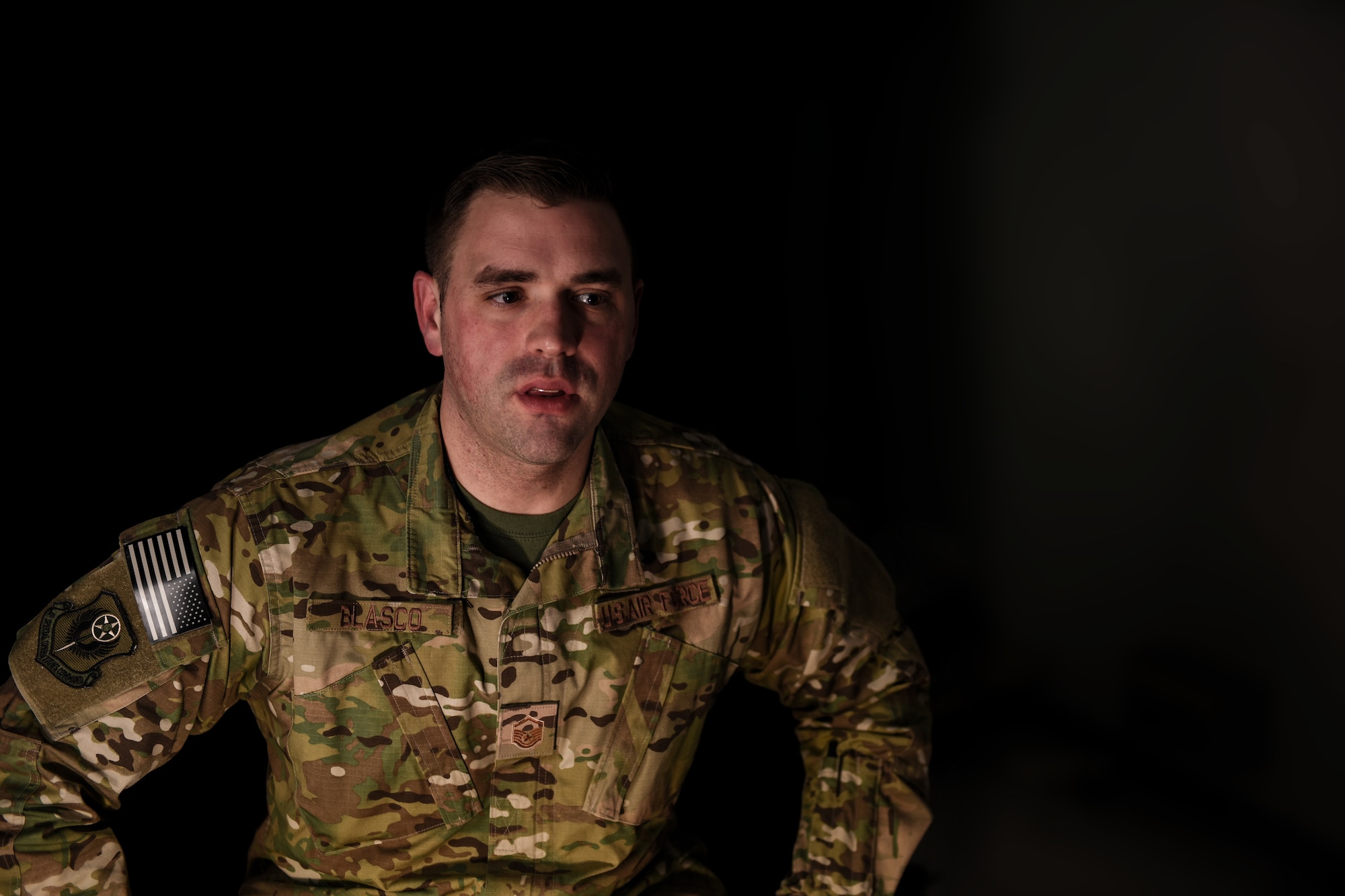 U.S. Air Force Master Sgt. Tim Blasco, the 193rd Special Operations Support Squadron intelligence superintendent, Pennsylvania Air National Guard, poses for a portrait.