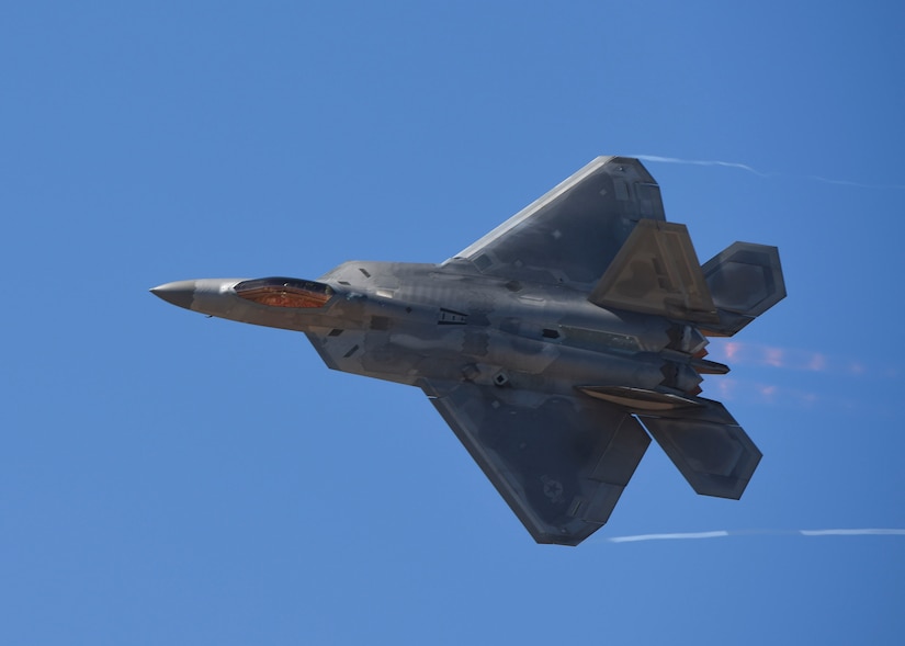 The U.S. Air Force Air Combat Command F-22 Raptor Demonstration Team performs their capabilities for event-goers in Yuma, Arizona and Lancaster California, March 18 and March 24-25, 2018.