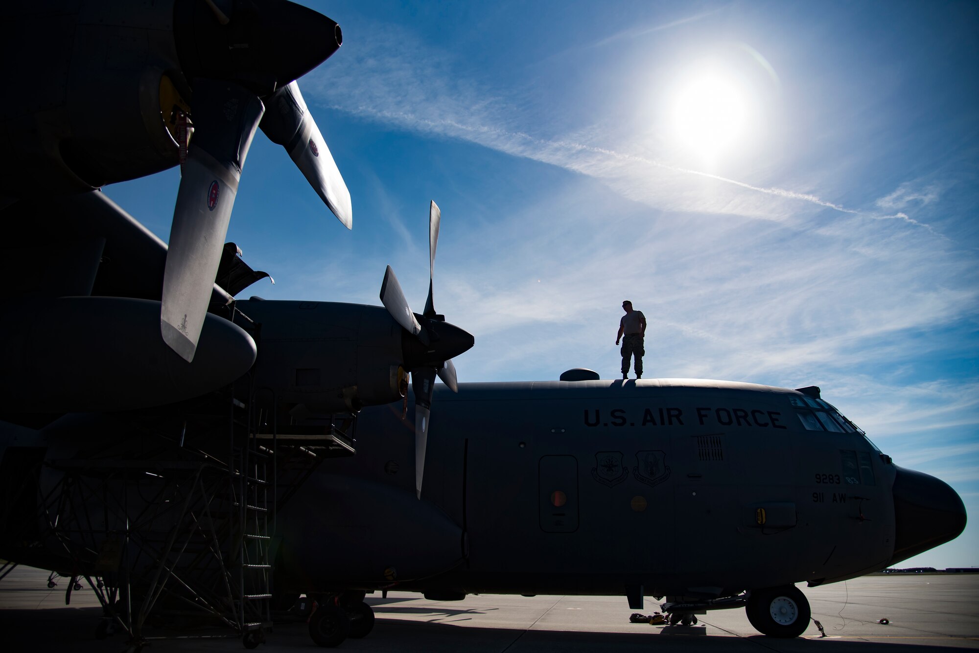 Senior Airman Even Campbell from the 911th Maintenance Squadron, based out of Pittsburgh International Airport Air Reserve Station, Pennsylvania, reviews the top of an HC-130P/N Combat King at Patrick Air Force Base, Florida, Mar. 1, 2018. The squadron is currently staged here to inspect their aircraft which are returning from overseas assignments, while their base readies for the transition to a new airframe. (U.S. Air Force photo/Staff Sgt. Jared Triamrchi)