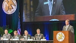 U.S. Army Training and Doctrine Command is refining the Non-Commissioned Officer Professional Development System to prepare personnel for the multi-domain battlefield, and provide Soldiers with the maximum amount of college credit for their professional military education. On the panel: retired First Sgt. Stephen Canonico, assistant director for Soldiers and Army Civilian Affairs on the left, retired Command Sgt. Maj. special assistant to the sergeant major of the Army, retired Command Sgt. Maj Dan Elder, Command Sgt. Maj. David O. Turnbull, U.S. Army Combined Arms Center, and retired Sgt. Maj. of the Army Kenneth Preston.