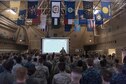 U.S. Air Force Col. Mike Manion, 55th Wing commander, speaks at a 55th Security Forces Squadron all call March 27, 2018, at Offutt Air Force Base, Nebraska. Due to a recent uptick of security breaches at Air Force bases across the world, Chief of Staff of the Air Force Gen. David Goldfein directed installation commanders to address potential vulnerabilities March 26. (U.S. Air Force photo by Senior Airman Jacob Skovo)