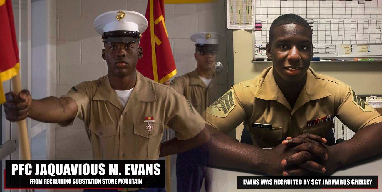 Private First Class Jaquavious M. Evans graduated Marine Corps recruit training Mar. 30, 2018, aboard Marine Corps Recruit Depot Parris Island, South Carolina. Evans was the Honor Graduate of platoon 1016. Evans was recruited by Sgt. Jarmarus C. Greeley from Recruiting Substation Stone Mountain. (U.S. Marine Corps photo by Lance Cpl. Jack A. E. Rigsby)