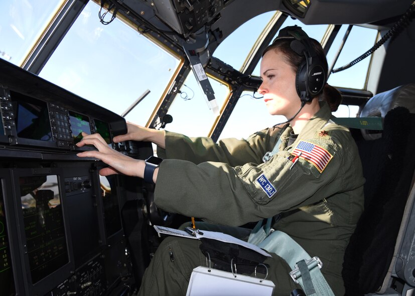 Maj. Devon Meister, 53rd Weather Reconnaissance Squadron pilot, prepares for a training flight March 23, 2018. Meister has been with the Air Force Reserve Hurricane Hunters since 2011. (U.S. Air Force photo by Maj. Marnee A.C. Losurdo)