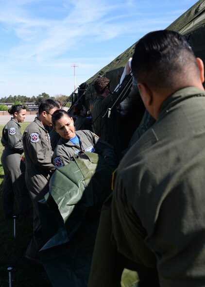 Airmen with the 86th Aeromedical Evacuation Squadron perform a readiness training exercise as part of a unit type code training on Ramstein Air Base, Germany, April 27, 2018.