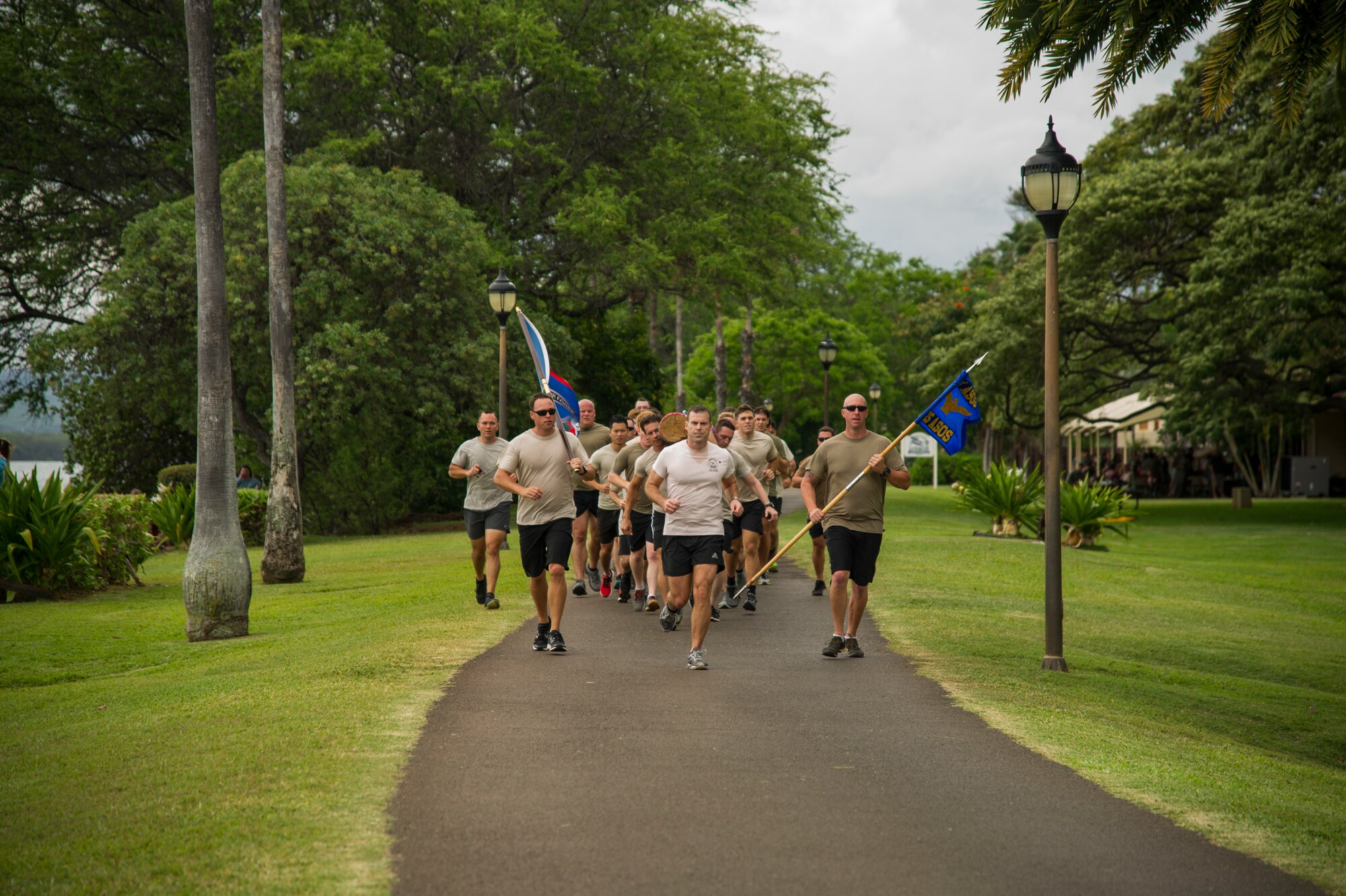 Members from the 25th Air Support Operations Squadron jog on the running path overlooking Pearl Harbor during the Annual Tactical Air Control Party (TACP) Association’s Remembrance Run on Joint Base Pearl Harbor-Hickam, Hawaii, April 26, 2018. The TACP Association seeks to remember the fallen by providing support to TACPs who were wounded and assisting the families of those killed in action. (U.S. Air Force photo by Tech. Sgt. Heather Redman)