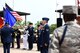 The Goodfellow Joint Service Color Guard posts the colors while Patriotic Blue vocalists sing the National Anthem to commence the Fallen Department of Defense Firefighter Memorial ceremony at the Firefighter Memorial on Goodfellow Air Force Base, Texas, April 27, 2018. The ceremony is held to honor fallen firefighters across the DoD. (U.S. Air Force photo by Airman 1st Class Seraiah Hines/Released)