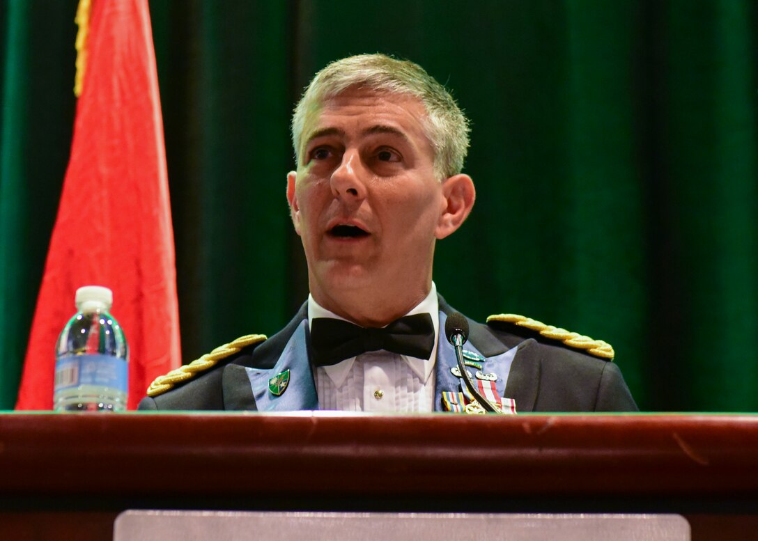 U.S. Army General Stephen J. Townsend, Training and Doctrine Command commanding general, gives a speech at the Fort Eustis 100th Anniversary Gala in Newport News, Virginia, April 28, 2018. U.S. Army service members and local officials gathered to celebrate the installation’s rich history. (U.S. Air Force photo by Airman 1st Class Monica Roybal)