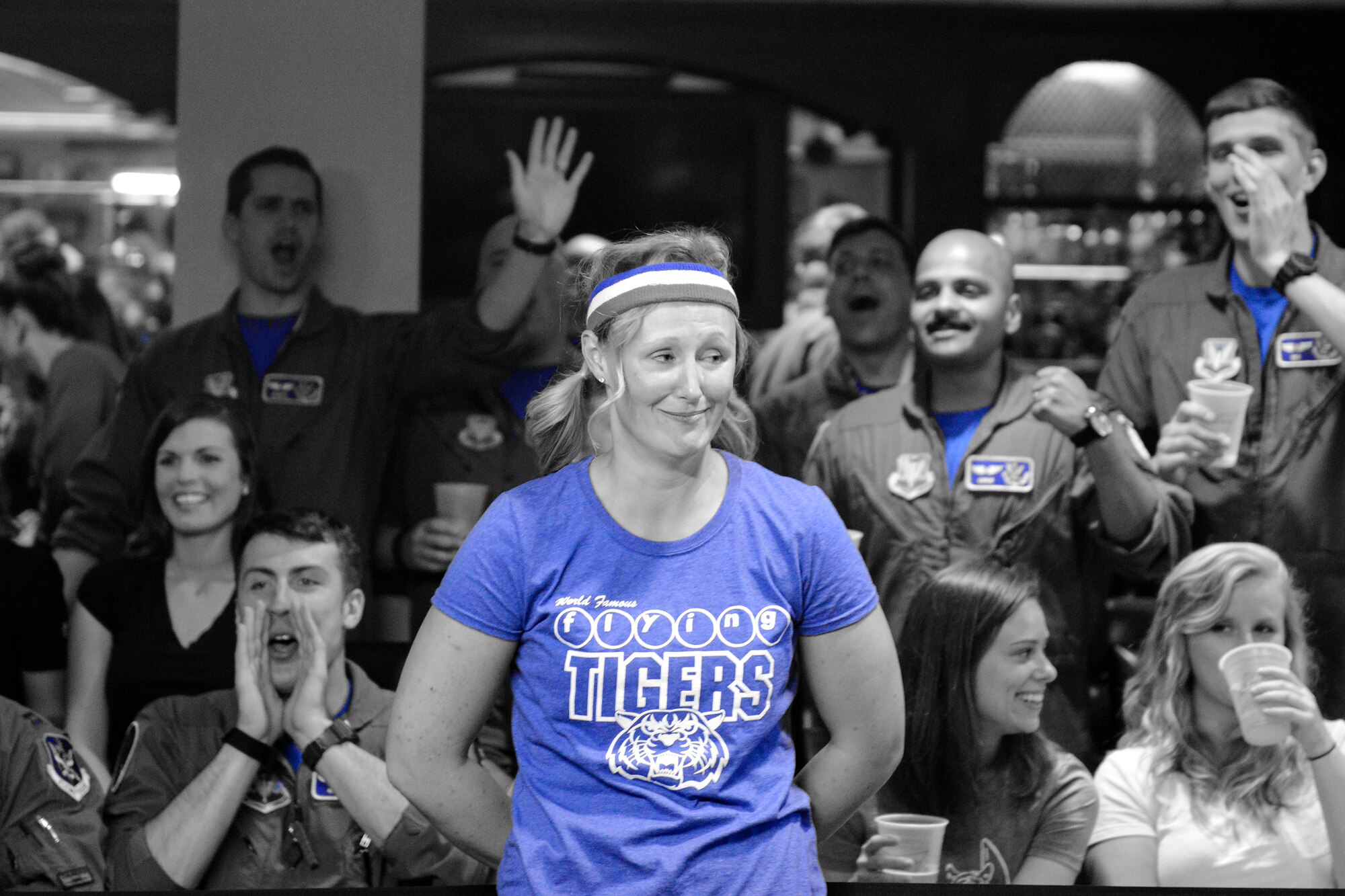 Jessica Seyfried, crud player, waits while the crowd contests a call made by a judge during a spouses crud tourney, April 27, 2018, at Moody Air Force Base, Ga. The Moody spouses built the event around teamwork and comradery, giving them an opportunity to experience a long-held tradition amongst the Air Force fighter and rescue squadrons. Though the game originated in the Royal Canadian Air Force, it has since been adopted by the U.S. (U.S. Air Force photo by Airman 1st Class Erick Requadt)