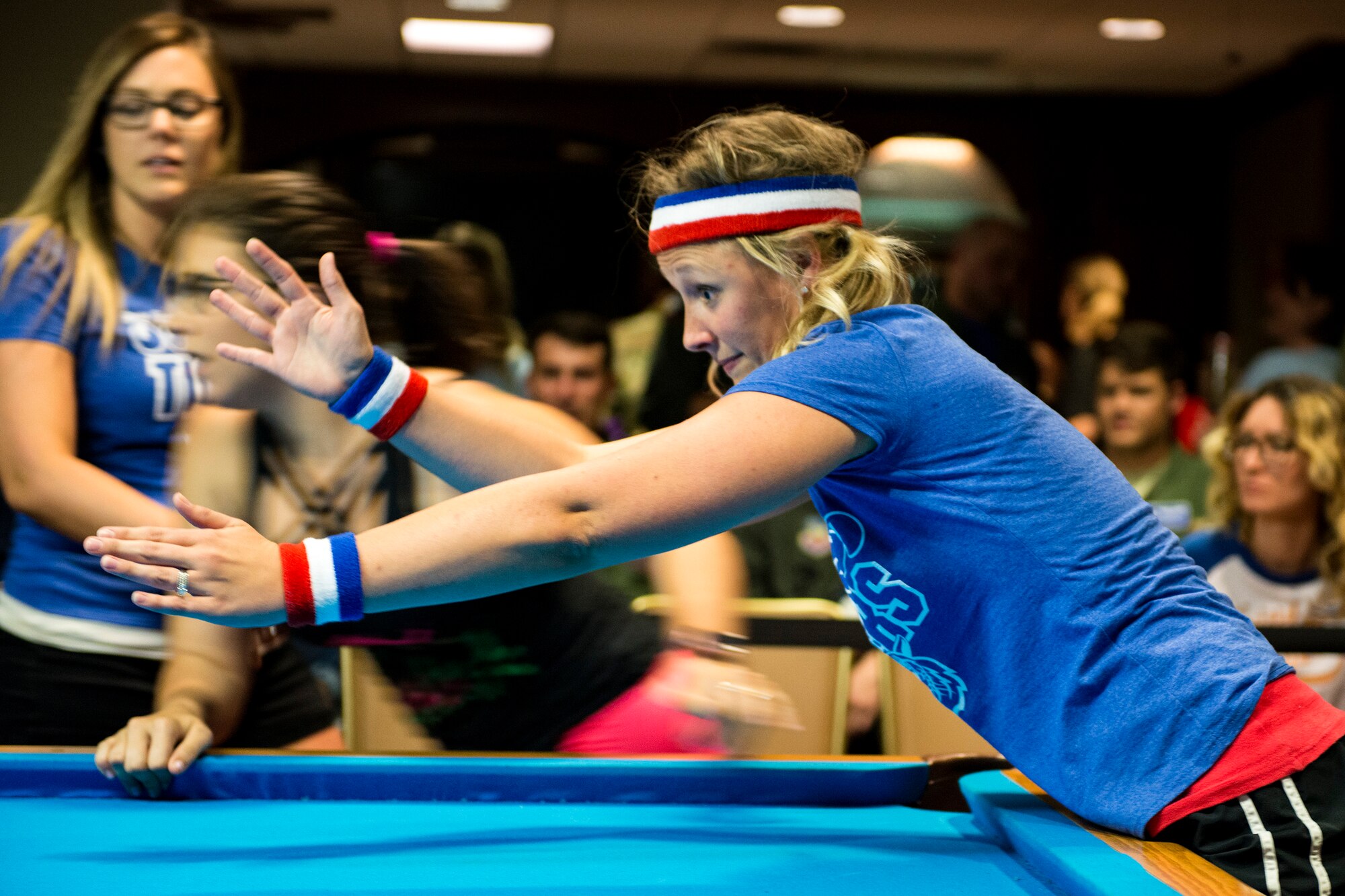 Crud players participate in a match during a spouses crud tourney, April 27, 2018, at Moody Air Force Base, Ga. The Moody spouses built the event around teamwork and comradery, giving them an opportunity to experience a long-held tradition amongst the Air Force fighter and rescue squadrons. Though the game originated in the Royal Canadian Air Force, it has since been adopted by the U.S. (U.S. Air Force photo by Airman 1st Class Erick Requadt)