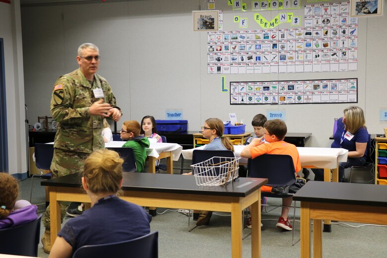 Col. Stephen Bales, U.S. Army Corps of Engineers' Middle East District commander, spent May 1 with 28 fourth and fifth grade students at STARBASE Academy, Winchester, discussing engineering and problem solving.