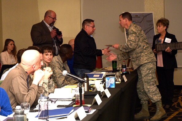 21st Space Wing commander, addresses attendees at the second annual Front Range Tribal Relations meeting in Colorado Springs, Colo., April 25, 2018