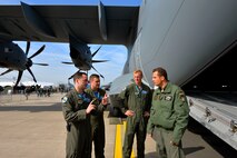 U.S. Airmen assigned to the 37th Airlift Squadron receive a briefing about the A400M Atlas from German air force 1st Lt. Felix, A400M co-pilot, in Berlin, Germany, April 27, 2018. According to aerospace corporation Airbus, there are 58 A400Ms in operation. (U.S. Air Force photo by Senior Airman Joshua Magbanua)