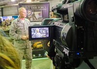 Lt. Col. Ronald Chastain, Chief of Current Operations, Joint Task Force Civil Support, answers questions during a simulated press conference in exercise Vibrant Response 18 at Camp Atterbury, Indiana, April 21, 2018. Units from more than 37 locations from throughout the U.S. will be training in the Vibrant Response scenario. Vibrant Response 18 uses a simulated Washington State environment and player training areas in central and southern Indiana, as well as areas in Washington State during the exercise. U.S. Army North executes the annual Vibrant Response consequence management exercise at the direction of U.S. Northern Command to confirm command and control elements of the nation’s CBRN response forces. U.S. Force Command’s linked exercise, Guardian Response, held at Muscatatuck Urban Training Center, validates how the subordinate units train to carry out the operations under the direction of a joint task force. GR18 is executed by the U.S. Army Reserve Command in exercise Vibrant Response 18 at Camp Atterbury, Indiana, April 21, 2018. (Photo by Sgt. 1st Class Mitch Miller, U.S. Army National Guard)