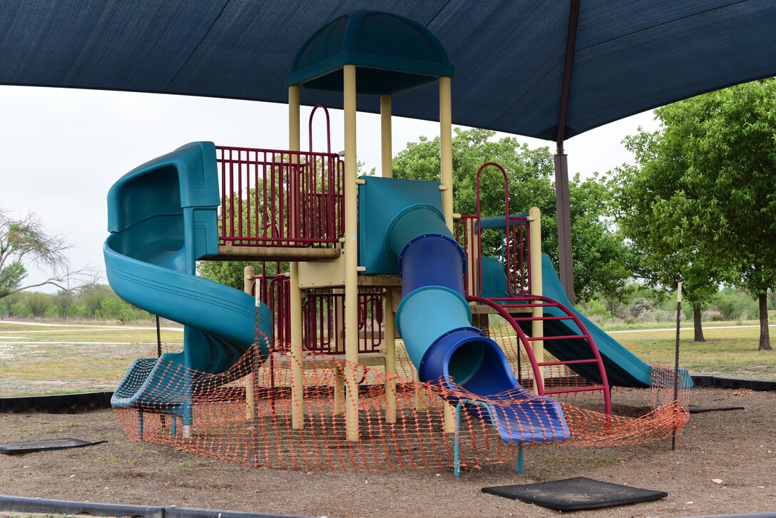 Playgrounds on Laughlin Air Force Base are schedule to undergo major repairs May 3, 2018. The playgrounds sustained damage during the hailstorm in 2016 causing them to be dangerous and unusable. (U.S. Air Force photo by Airman 1st Class Marco A. Gomez)
