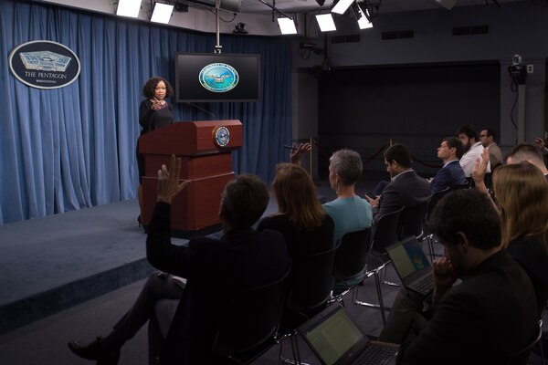 Chief Pentagon Spokesperson Dana White briefs reporters at the Pentagon, May 3, 2018. DoD photo by Army Sgt. Amber I. Smith
