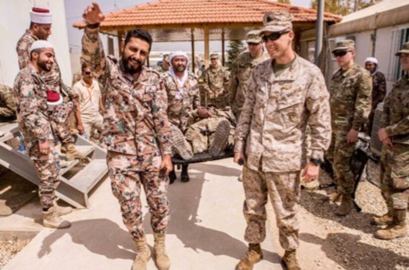 As part of Eager Lion 2018 Religious Affairs staff integration week, members of the U.S. military Chaplains Corps and JordanArmed Forces (JAF) Ifta’a conducted mass casualty (MASCAL) training at the Joint Training Center April 12.

Over 30 U.S. Chaplains, NCOs, medics and JAF Imams demonstrated a collective interest in sharing tactics, techniques, and procedures during MASCAL operations. Together they focused on identifying and integrating best ministry practices in disaster response operations during simulated MASCAL scenarios. This bilateral cooperation enhanced interoperability in providing the best spiritual care to wounded in a controlled chaotic environment.
