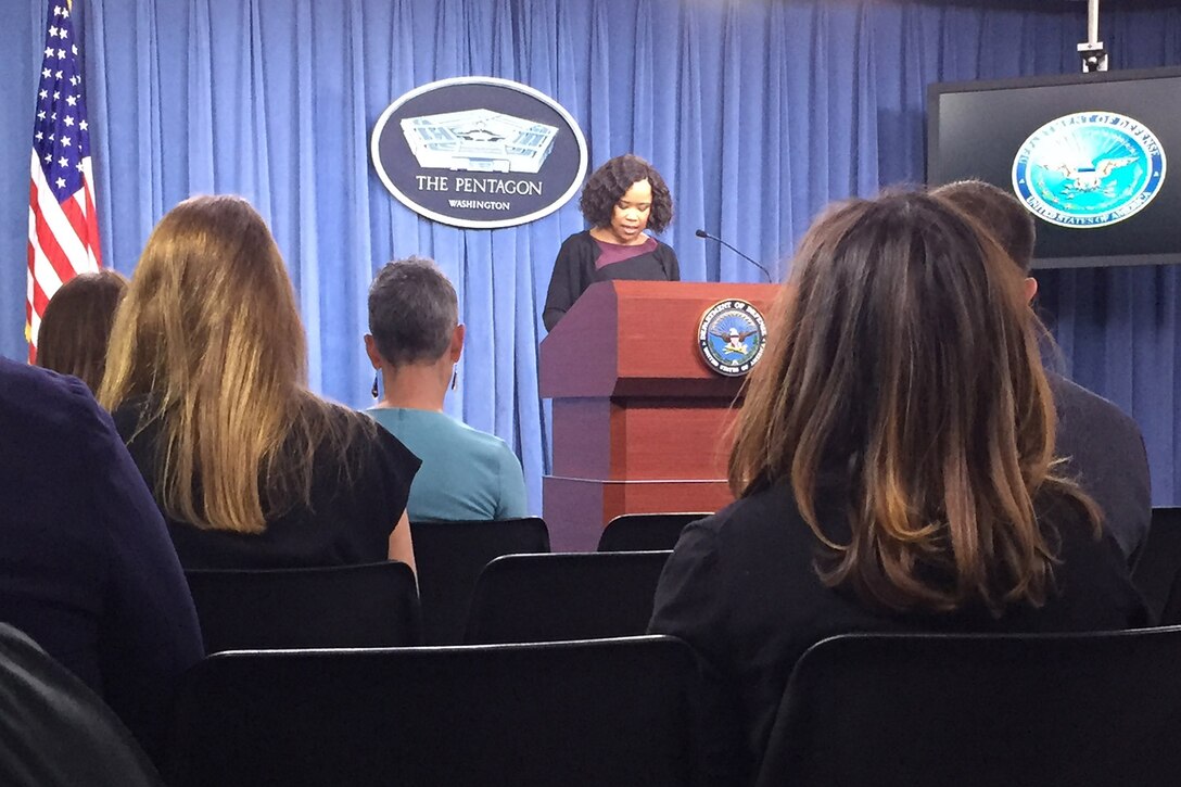 Chief Pentagon spokesperson Dana W. White conducts a news conference at the Pentagon.