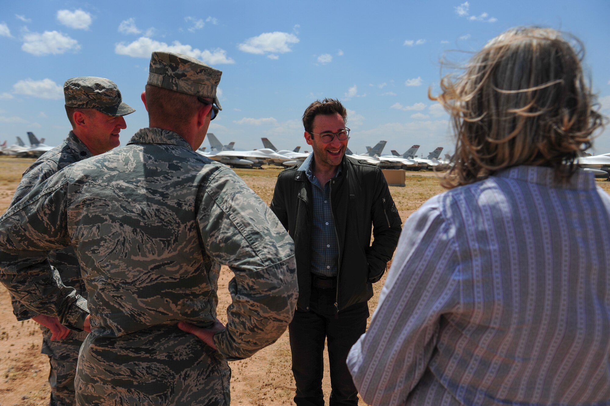 Simon Sinek, author and optimist, speaks with base leadership at Davis-Monthan Air Force, Ariz., May 2, 2018.
