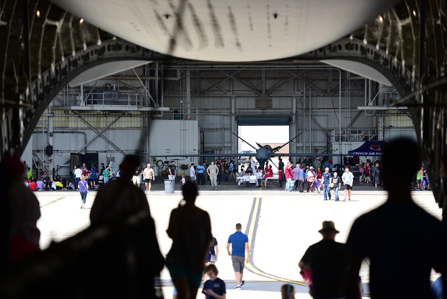 The MQ-9 Reaper is displayed April 27, 2018, at the Joint Base Charleston Air & Space Expo at JB Charleston, S.C. During the air show, MQ-9 crews were able to explain how they provide persistent attack and reconnaissance capabilities 24/7/365 to deliver justice to the nation's enemies. (U.S. Air Force photo by Senior Airman Christian Clausen)