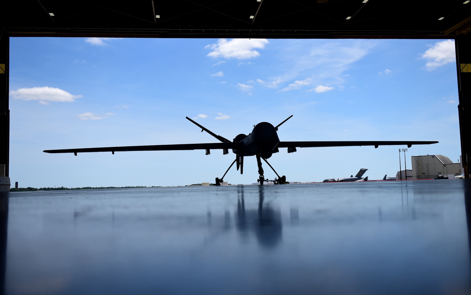 The MQ-9 Reaper is prepared for the Joint Base Charleston Air & Space Expo April 26, 2018, at JB Charleston, S.C. The air show took place from April 27-28, 2018 and hosted more than 80,000 attendees. (U.S. Air Force photo by Senior Airman Christian Clausen)