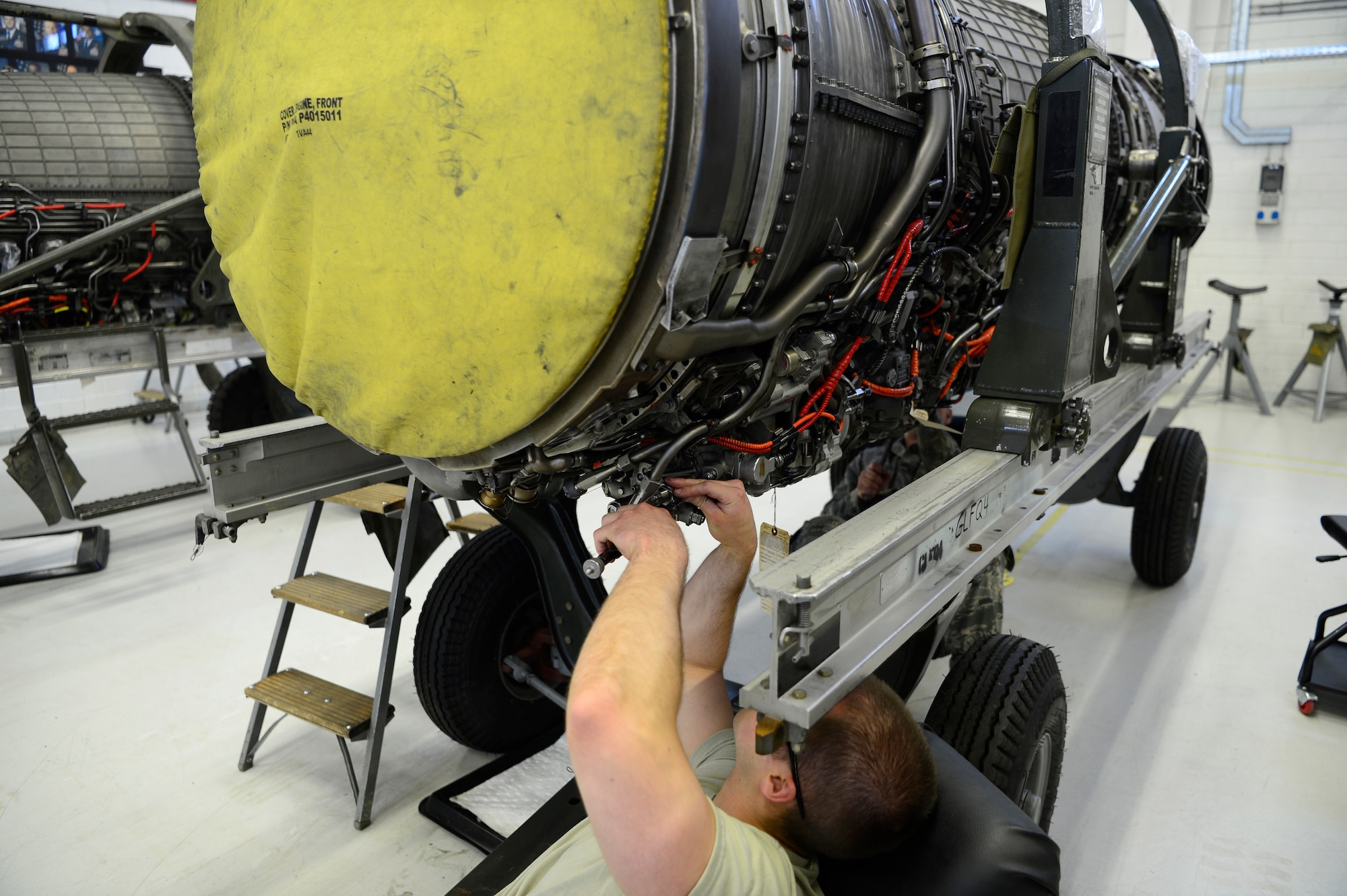 Minnesota Air National Guard Airmen are at Spangdahlem in support of the 52nd Maintenance Squadron to help in any tasks available such as F-16 engine repairs.