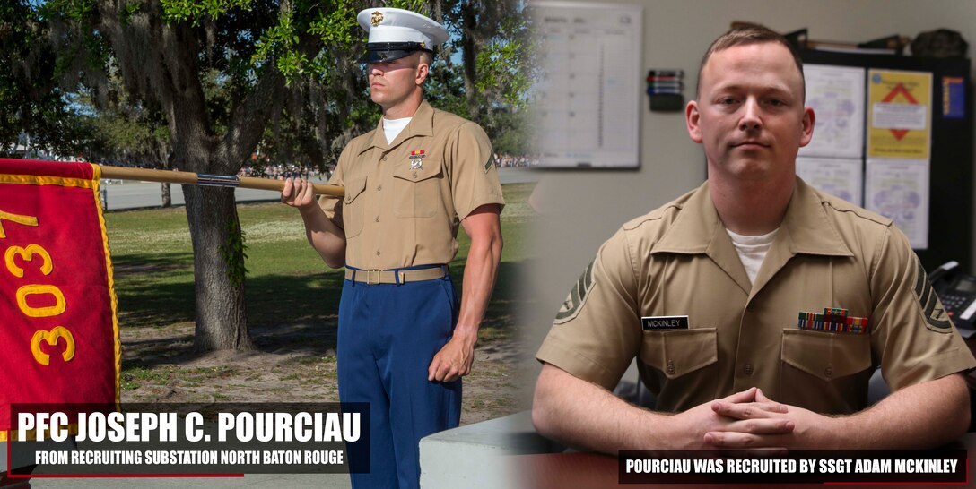 Private First Class Joseph C. Pourciau graduated Marine Corps recruit training May 4, 2018, aboard Marine Corps Recruit Depot Parris Island, South Carolina. Pourciau was the Honor Graduate of platoon 3037. Pourciau was recruited by SSgt. Adam Mckinley from Recruiting Substation North Baton Rouge. (U.S. Marine Corps photo by Lance Cpl. Jack A. E. Rigsby)