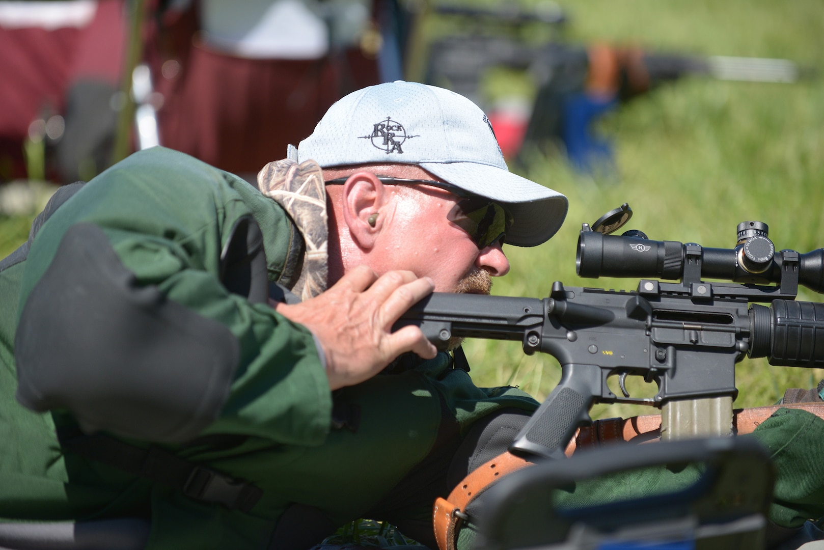 Rodney Abbott adjusts the stock of his riffle into his shoulder during the 2018 Eastern Civilian Marksmanship Program Games and Matches, hosted by North Carolina National Guard's Camp Butner Training Center, in Stem, North Carolina, May 1, 2018. Camp Butner has been home to the Eastern Games for 12 years with 1,800 competitor entries for the 2018 competition.