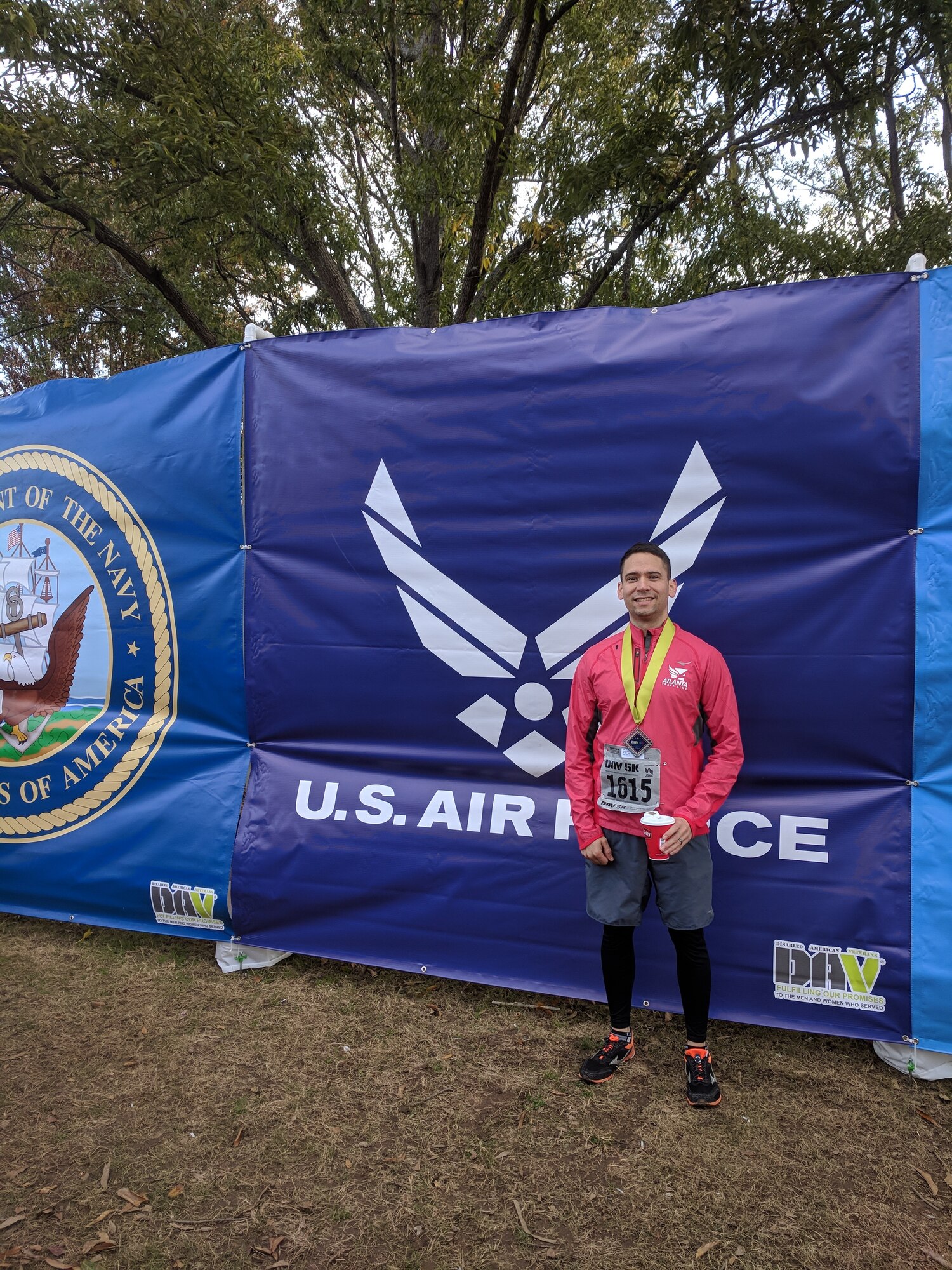 Staff Sgt. David Flynn, 94th Aeromedical Staging Squadron diet technician, finished in first place at the Warrior 5K on base. The Warrior 5K is held every year here and is open to all military members, spouses and dependents. (Courtesy photo)