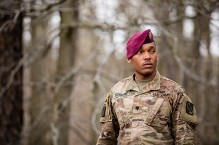 Spc. Torrance Saunders, a combat documentation/ production specialist with the 982nd Combat Camera Company (Airborne) watches as competitors finish a land navigation course. U.S. Army Reserve Soldiers from across the United States compete in the 335th Signal Command (Theater) Best Warrior Competition held at Fort Meade, Maryland, April 16, 2018.