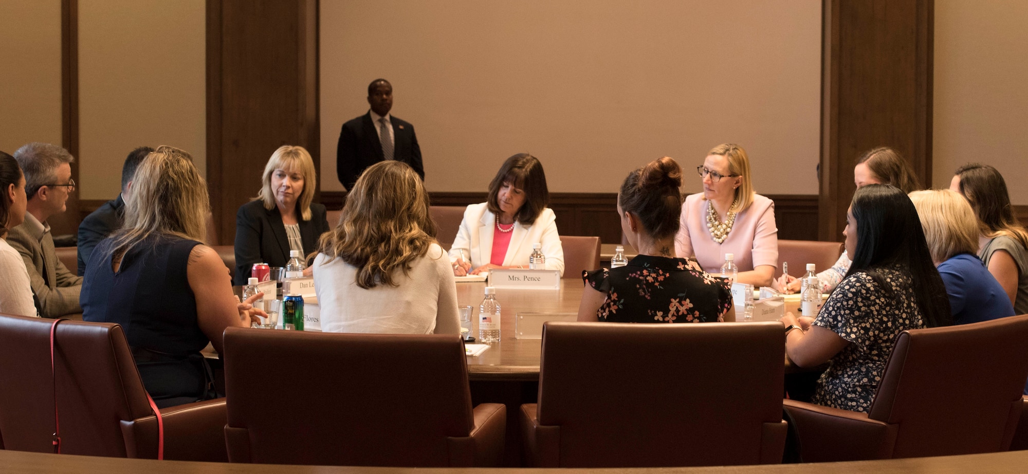 Second Lady Karen Pence speaks with military spouses from all branches about experiences and challenges they face as wives and husbands of service members, Friday, May 4, 2018, at the George W. Bush Presidential Center, Dallas, Texas. Pence has visited other locations to speak with military spouses, including Luke Air Force Base, Arizona and Yokota Air Base, Japan. (U.S. Air Force photos by Tech. Sgt. Melissa Harvey)