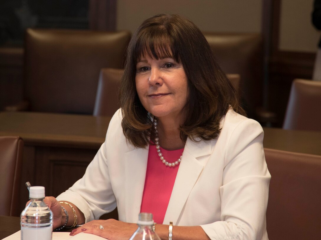 Second Lady Karen Pence listens as military spouses share about the challenges they face as wives and husbands of service members, Friday, May 4, 2018, at the George W. Bush Presidential Center, Dallas, Texas. Pence has visited other locations to speak with military spouses, including Luke Air Force Base, Arizona and Yokota Air Force Base, Japan. (U.S. Air Force photos by Tech. Sgt. Melissa Harvey)