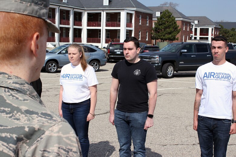 The trainees recently joined the 127th Wing at Selfridge and will soon be attending Air Force Basic Military at Joint Base San Antonio in Texas. (U.S. Air National Guard photo by Tech. Sgt. Dan Heaton)